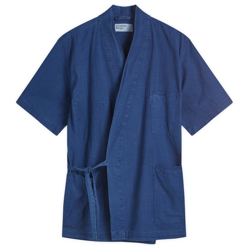 Paita Universal Works Seersucker Short Sleeve Kyoto Shirt, Size Large Sininen | 32563-WSI