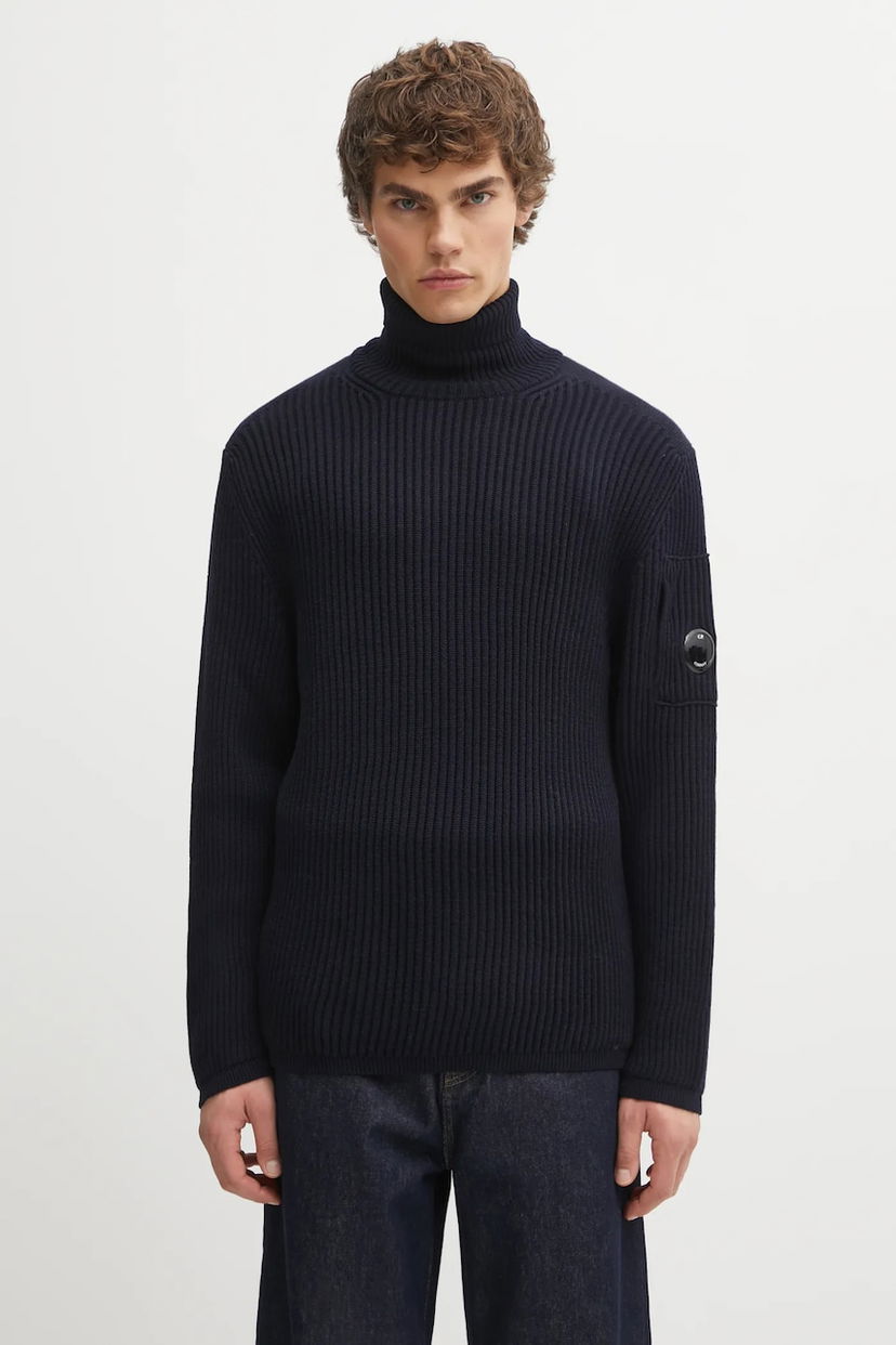 Villapaita C.P. Company Ribbed Wool Blend Turtleneck Sweater with Sleeve Pocket Tummansininen | 19CMKN220A006595A
