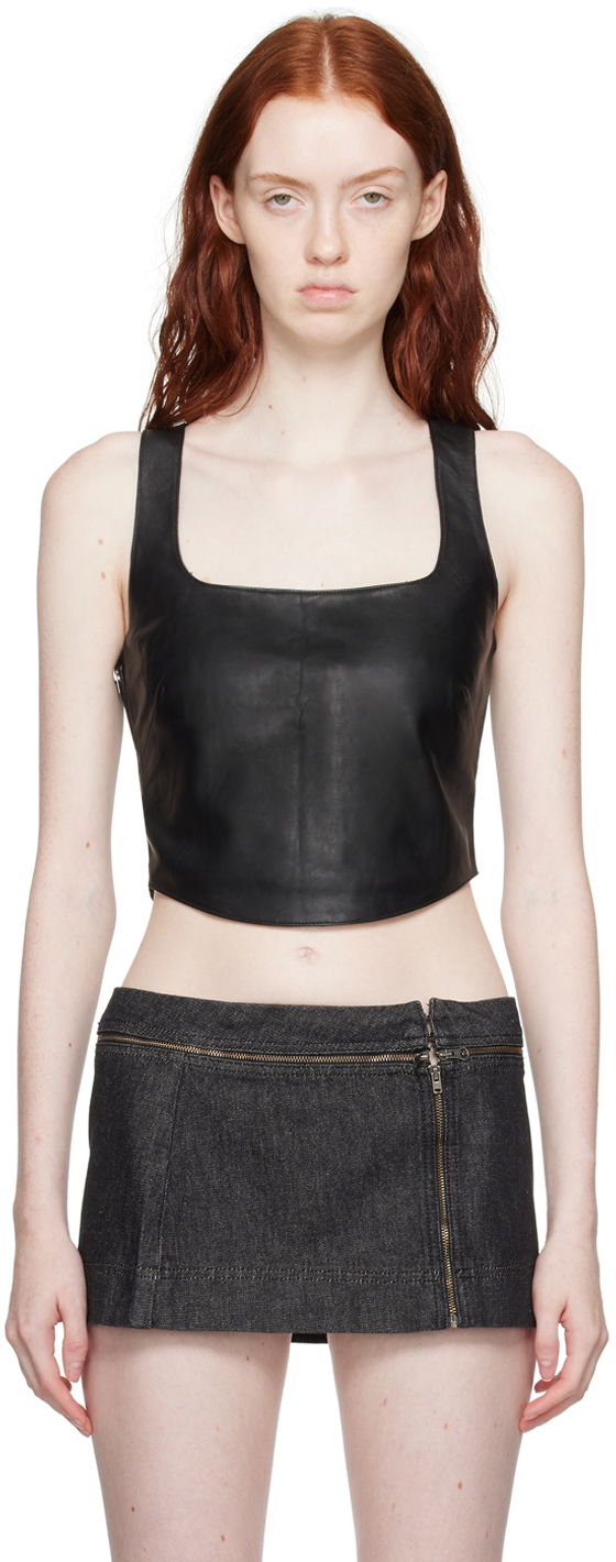 Tankkitoppi Miaou Miaou Zola Leather Tank Top Musta | 7102RLBLK