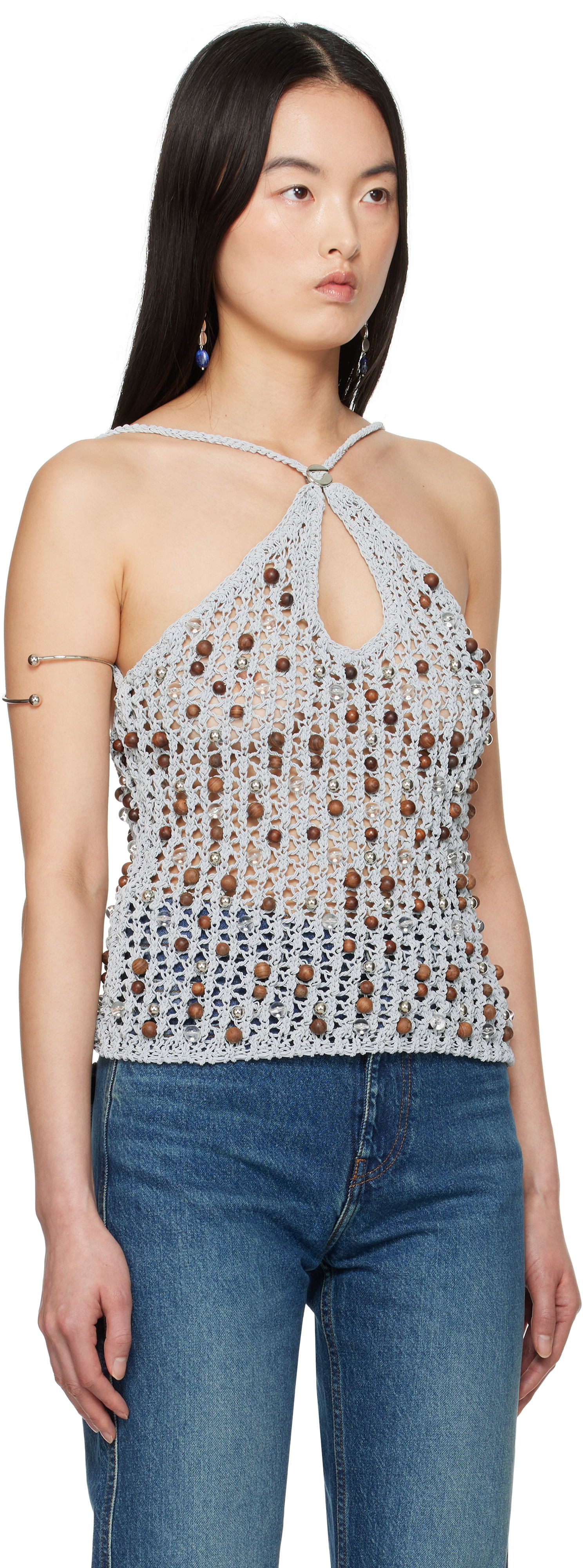 Tankkitoppi Coperni Coperni Beaded Knitted Tank Top Harmaa | COPML132Y3013, 1