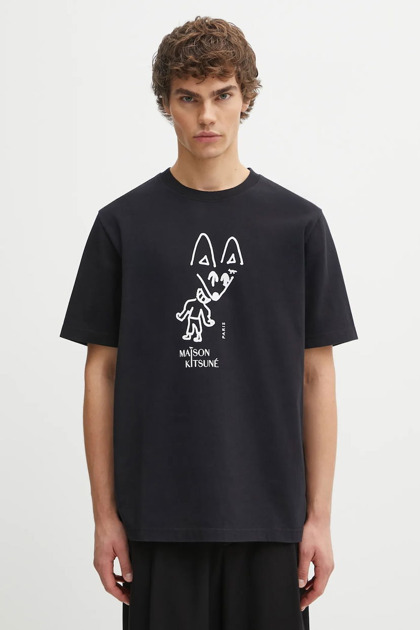 T-paita MAISON KITSUNÉ Party Fox Comfort Graphic T-Shirt Musta | PM00116KJ7025