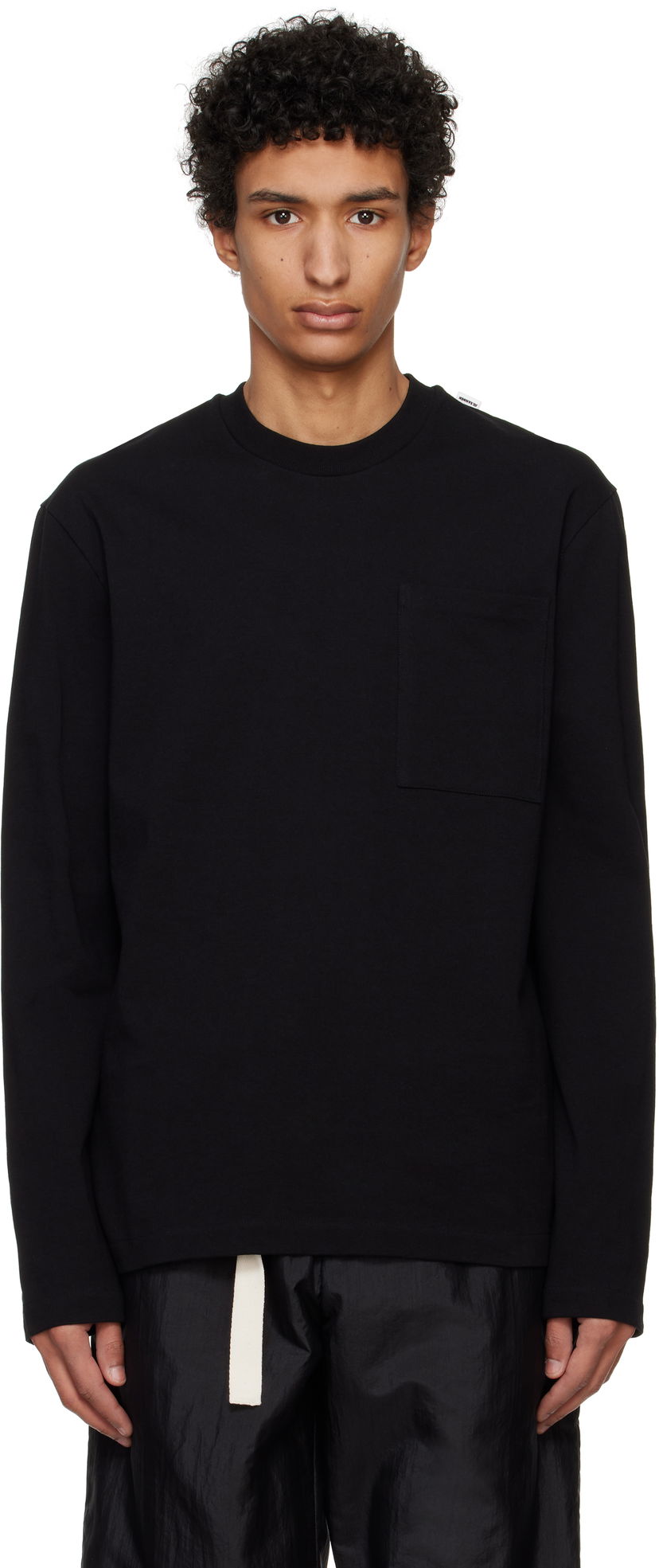 Villapaita Jil Sander Jil Sander Logo Flag Pocket Long Sleeve T-Shirt Musta | J22GC0196_J20256