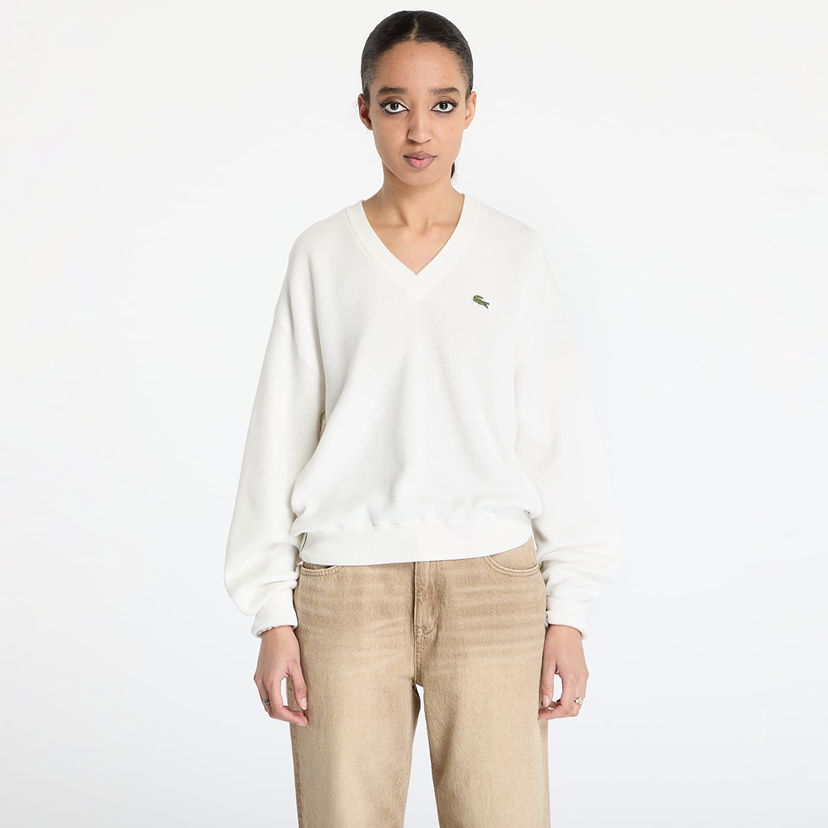 Villapaita Lacoste Lacoste Moss Stitch V-Neck Sweater Valkoinen | AF5622 70V
