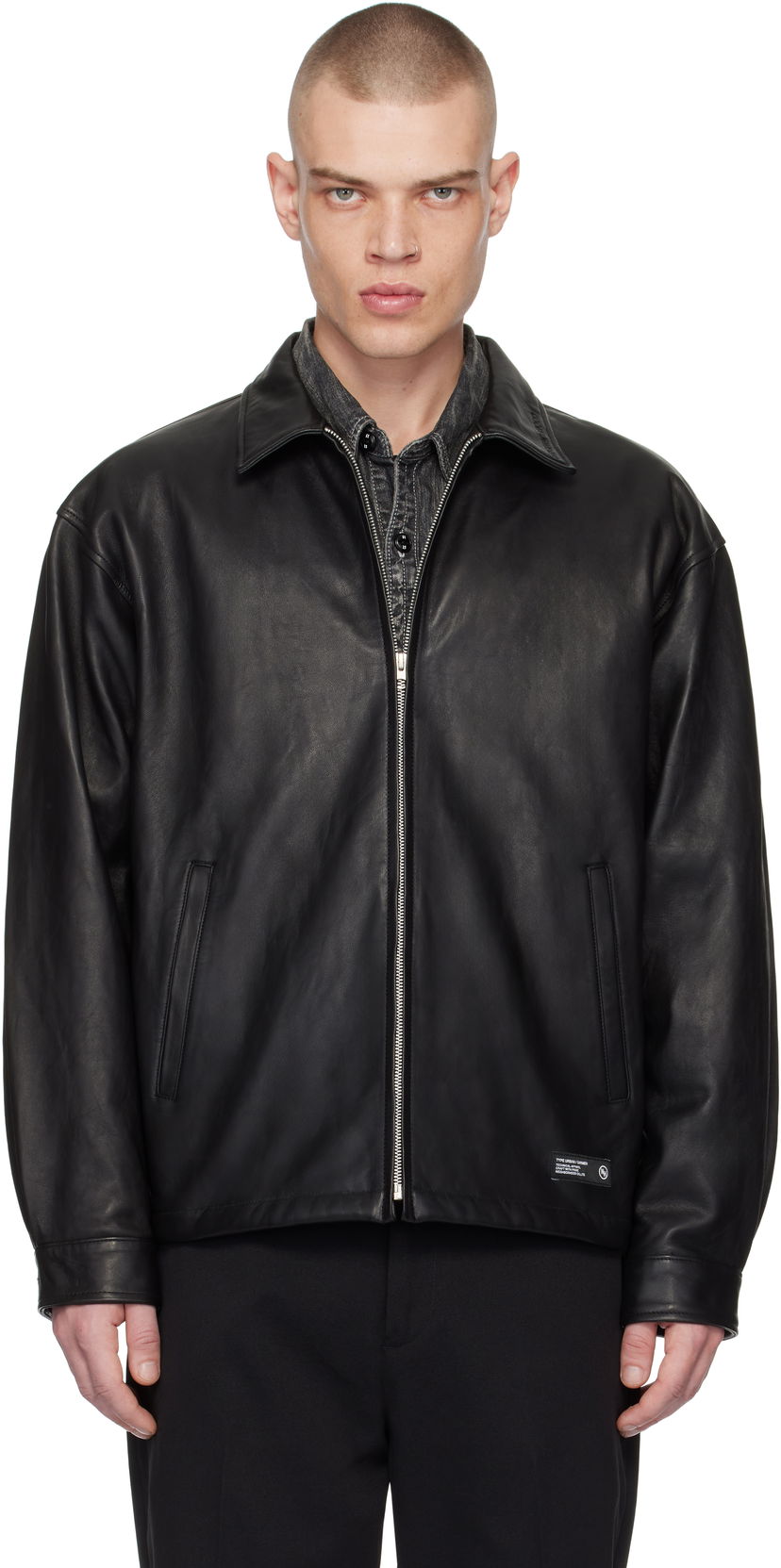 Takki Neighborhood Zip Work Leather Jacket Musta | 242SZNH-JKM01