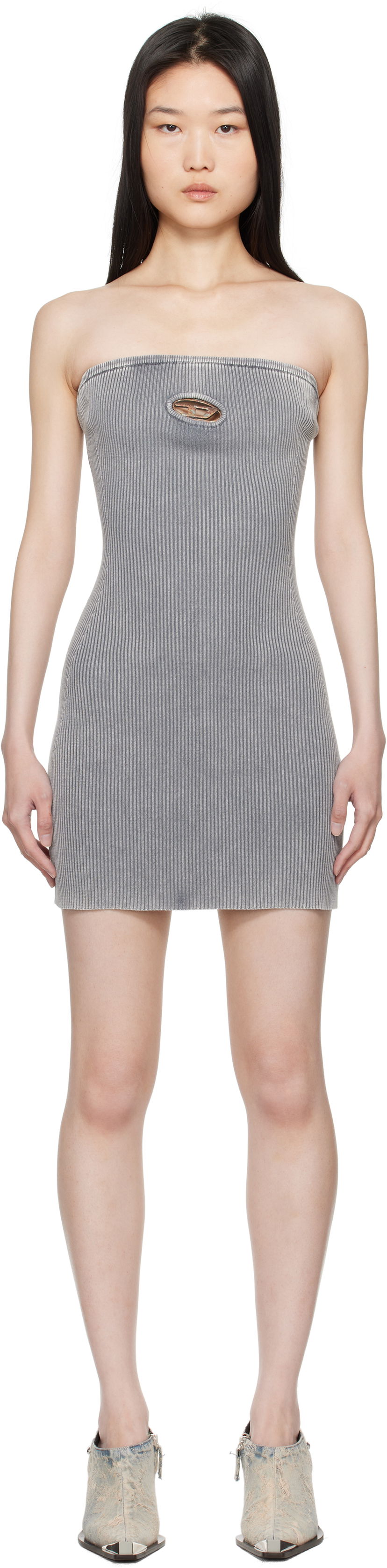 Mekko Diesel Ribbed Cutout Mini Dress Harmaa | A16282 0DBDI