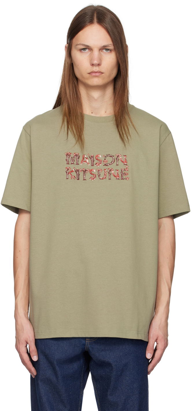T-paita MAISON KITSUNÉ Maison Kitsuné Green Woodland Alphabet Comfort T-Shirt Vihreä | NM00110KJ0118