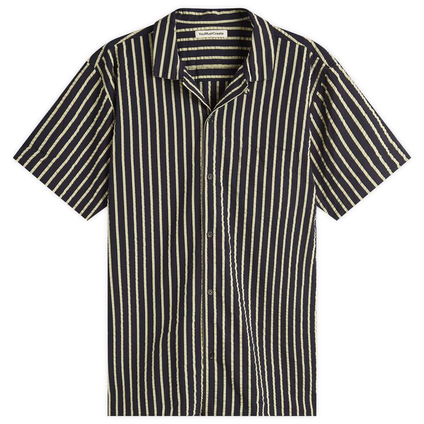 Paita YMC YMC Malick Seersucker Stripe Vacation Shirt, Size Large Tummansininen | P2YMG-40
