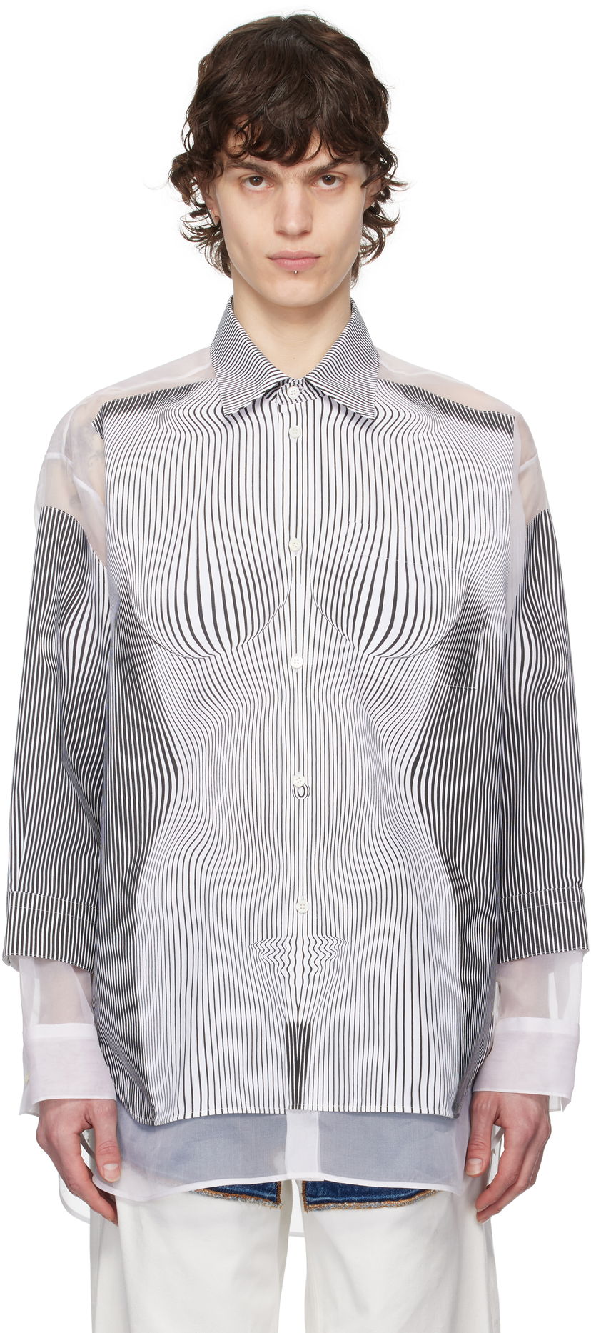 Paita Jean Paul Gaultier Jean Paul Gaultier Pinstripe Body Morphing Shirt Valkoinen | 25/33-F-CH080I-C566-0001