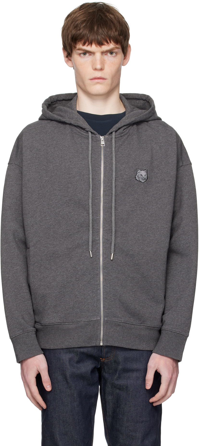 Huppari MAISON KITSUNÉ Kitsuné Fox Head Patch Oversize Fullzip Hoodie Harmaa | PM02138KM0340