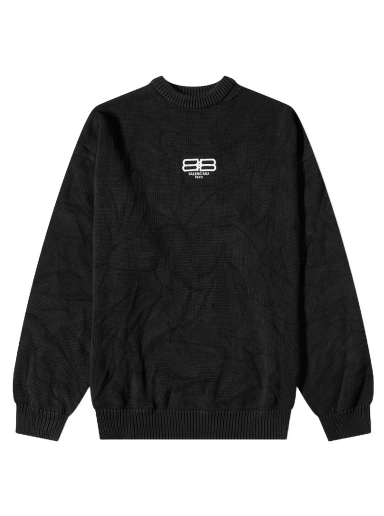 Villapaita Balenciaga Embroidered BB Logo Crew Knit Musta | 696226-T3252-1000