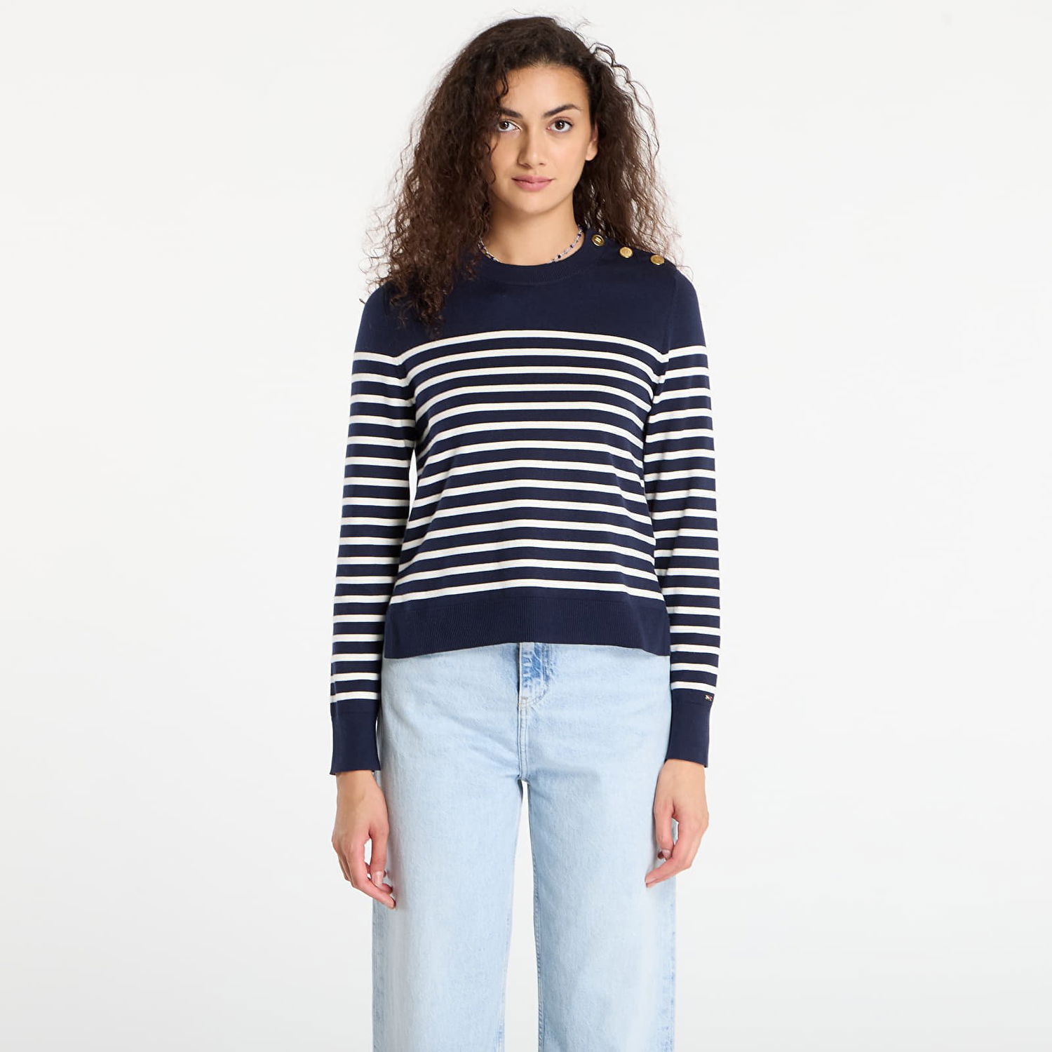 Villapaita Tommy Hilfiger Tommy Hilfiger Striped Crewneck Sweater with Gold Buttons Tummansininen | WW0WW47305-0FI, 0