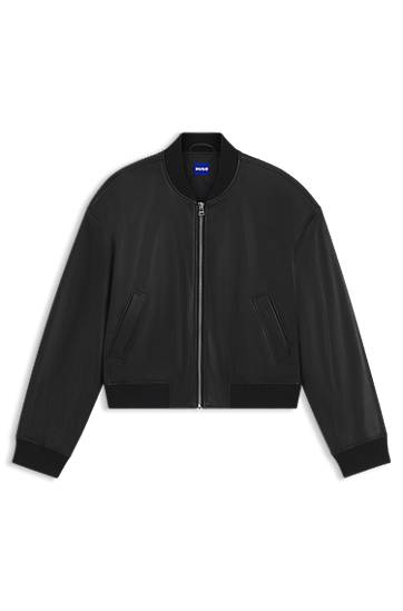 Bomber-takki BOSS Cropped Faux Leather Bomber Jacket Musta | 50542178