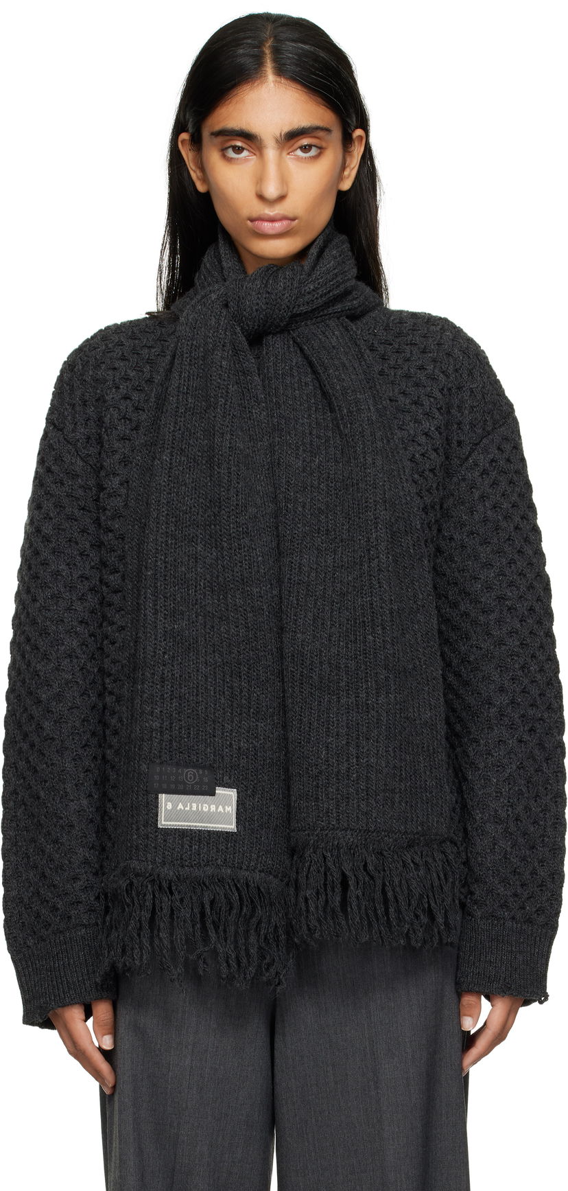 Villapaita Maison Margiela MM6 Maison Margiela Knit Sweater with Scarf Harmaa | S52HL0049 M13132
