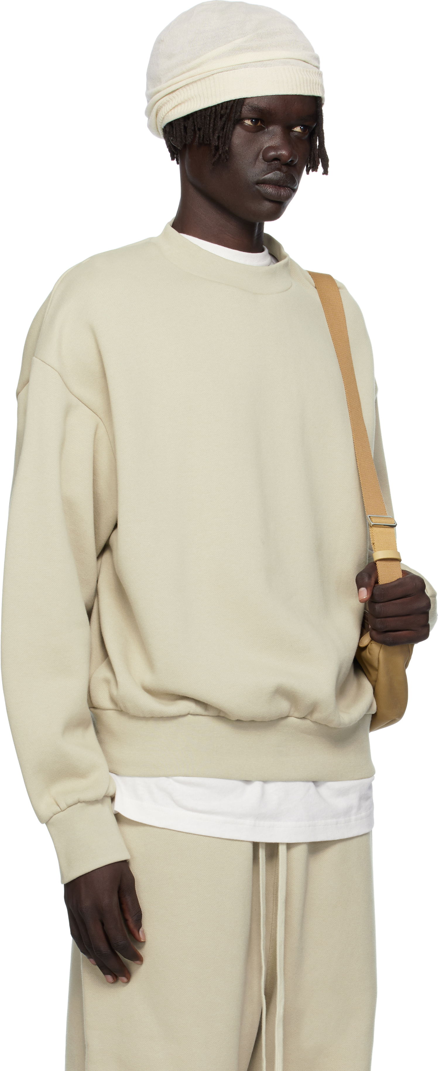 Huppari Fear of God Fear of God ESSENTIALS Classic Fit Fleece Crewneck Sweatshirt Beige | 192SP252046F, 1