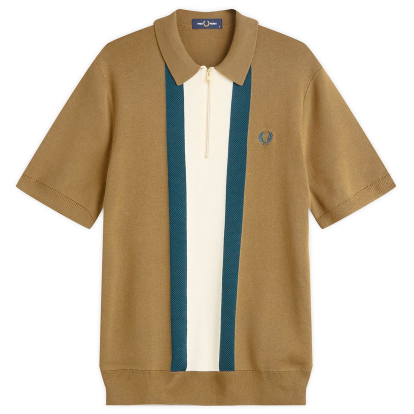 Poolopaita Fred Perry Fred Perry Textured Stripe Knitted Zip Polo Shirt, Large Ruskea | K1342-P96