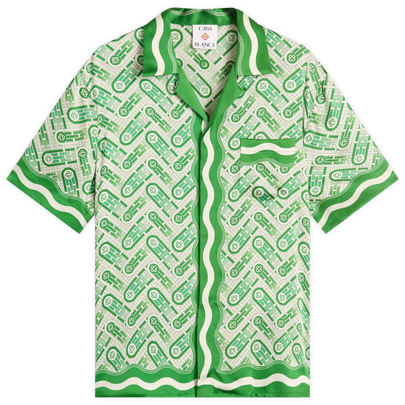 Paita Casablanca Casablanca Cuban Collar Short Sleeve Silk Shirt, Size Large Vihreä | MPF25-SH-003-10