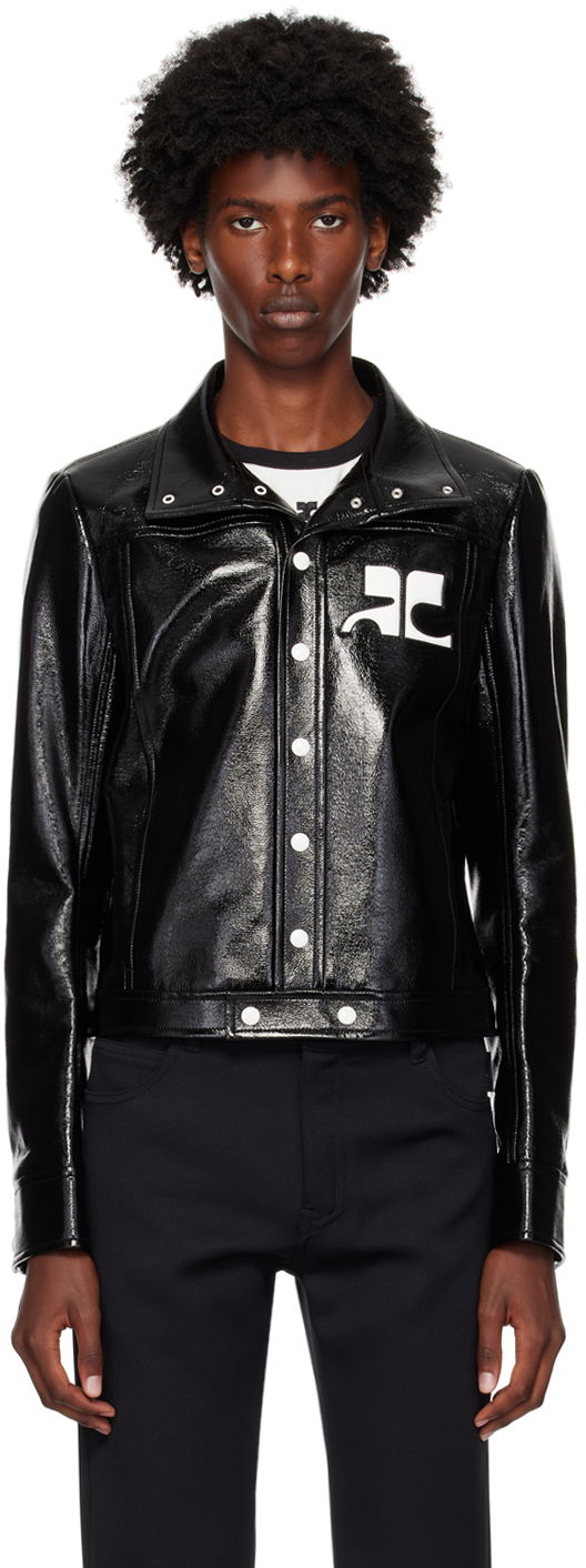 Takki Courrèges Vinyl Cropped Jacket Musta | PERCBL017VY0014