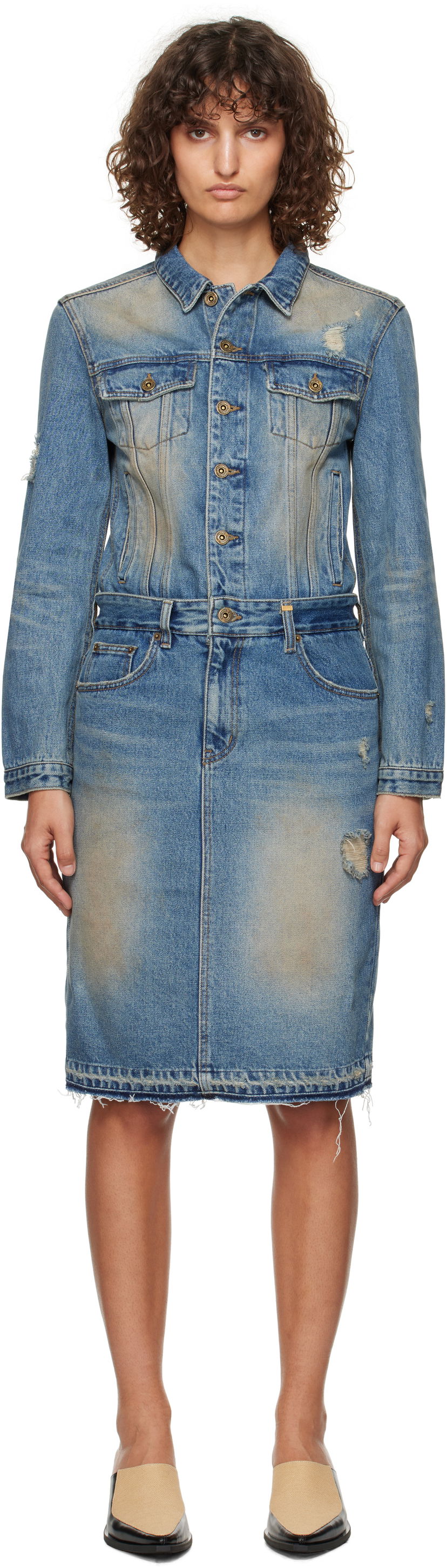 Mekko We11done We11done Washed Denim Midi Dress Sininen | WD-DO3-24-304-W-BL