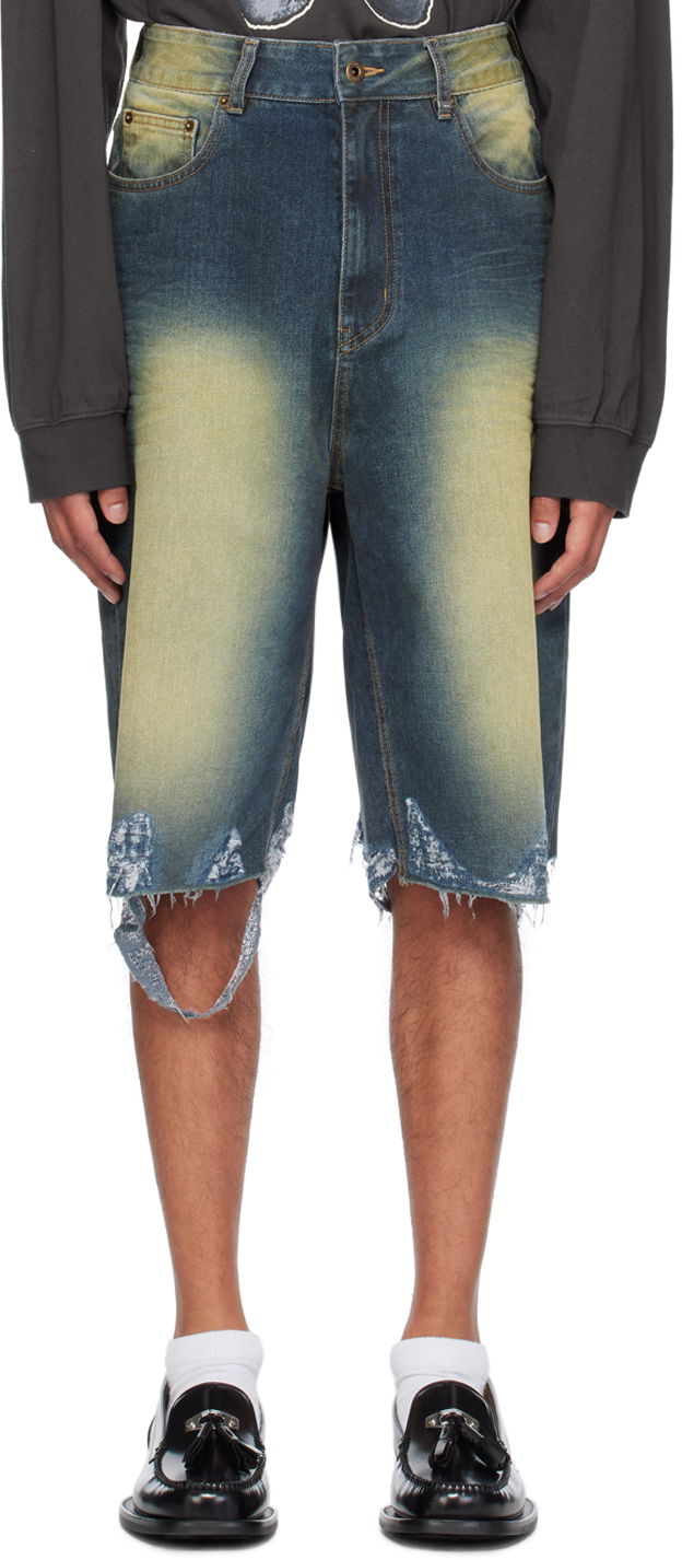 Jeans We11done Washed Denim Raw Edge Shorts Sininen | WD-DP2-24-315-M-BL