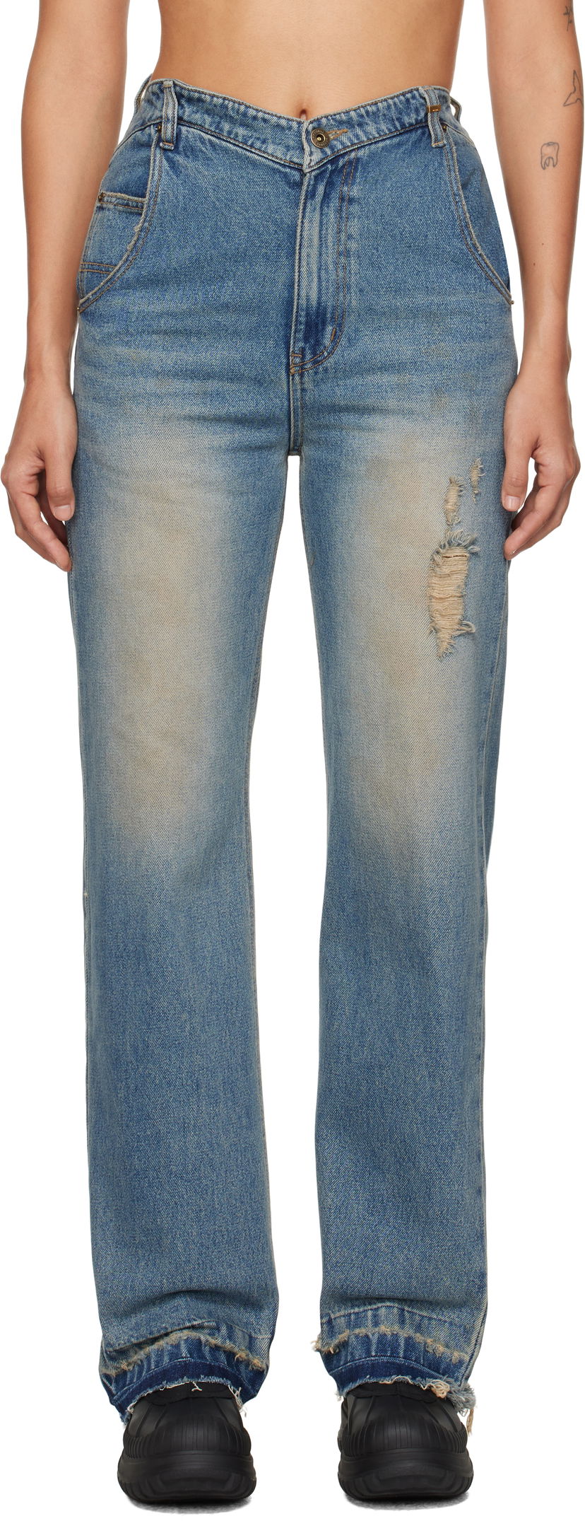 Jeans We11done We11done Distressed High-Waisted Jeans Sininen | WD-DP3-24-323-W-BL