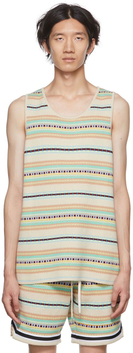 Tankkitoppi John Elliott Striped Knit Tank Top Beige | A019P67980A