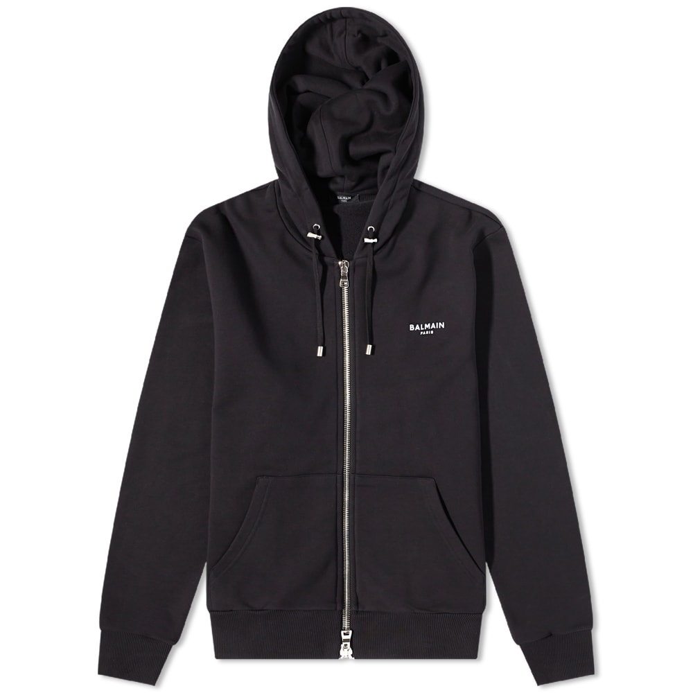 Huppari Balmain Flock Zipped Hoody Musta | AH1JX000BB04-EAB, 0