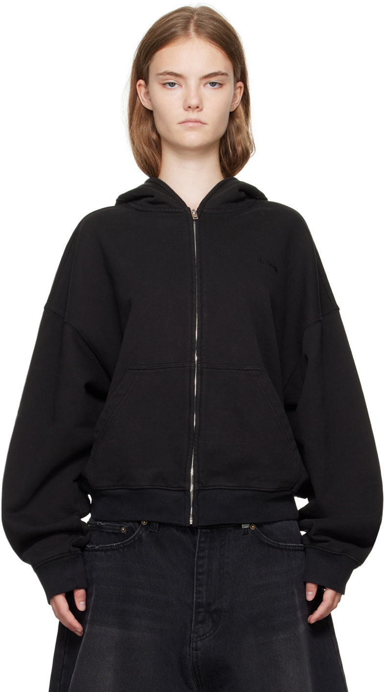 Huppari We11done We11done Cropped Zip-Up Hoodie Musta | WD-TJ2-24-853-U-BK