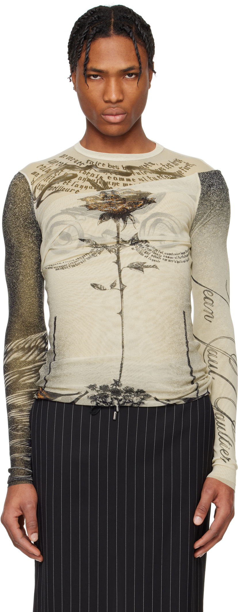 T-paita Jean Paul Gaultier Jean Paul Gaultier 'The Tattoo Rose and Bird' T-Shirt Beige | 25/34-F-TO269-T583-030030