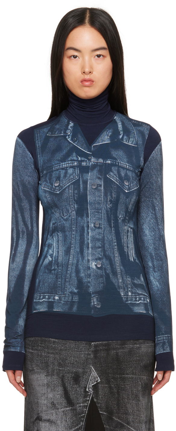 Villapaita Jean Paul Gaultier Jean Paul Gaultier Trompe L'œil Turtleneck Top Sininen | 23/15-U-TO103-J530-5950