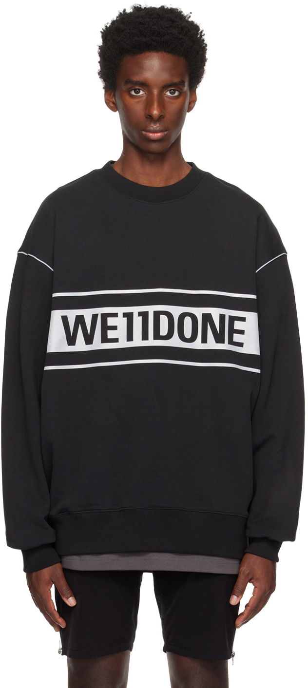 Huppari We11done Men's Reflective Stripe Sweatshirt Musta | WD-SS5-19-048-BK