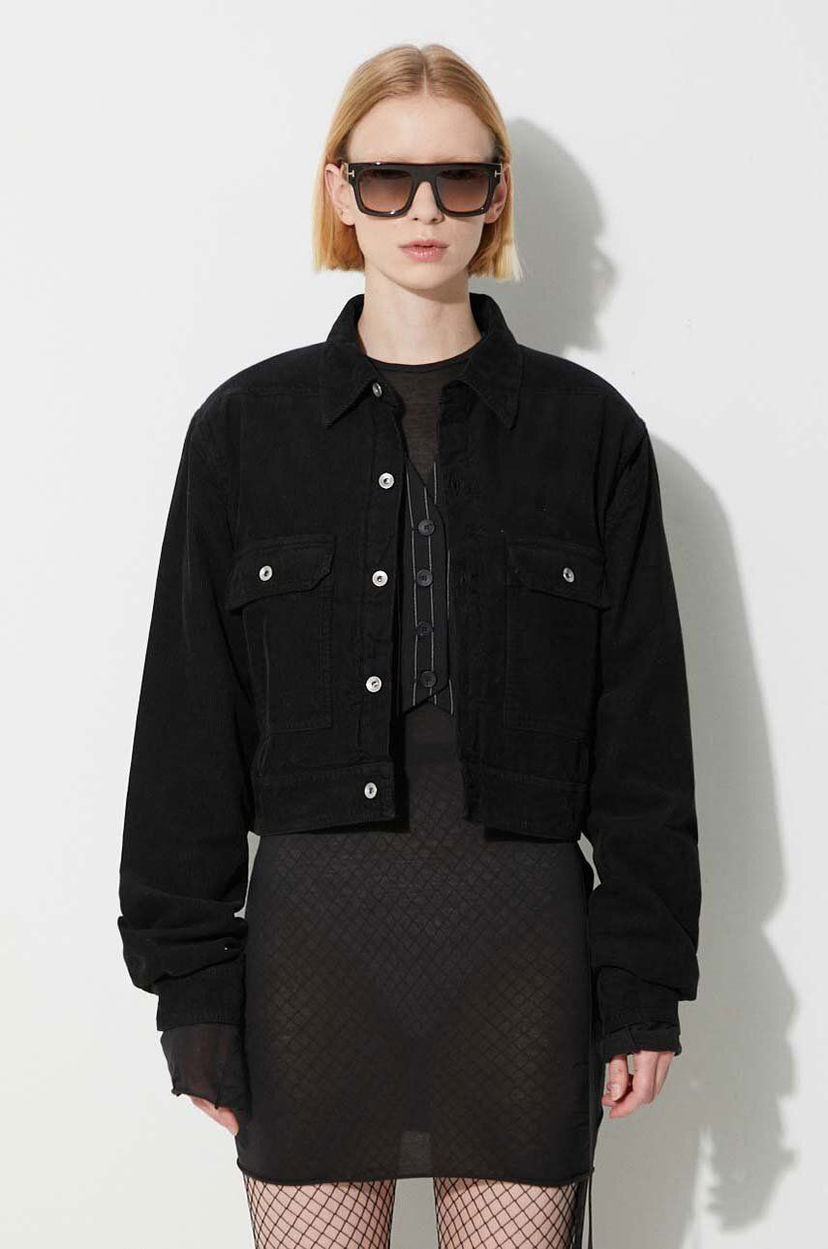 Takki Rick Owens Black Cropped Corduroy Jacket Musta | DS02C5702.MC