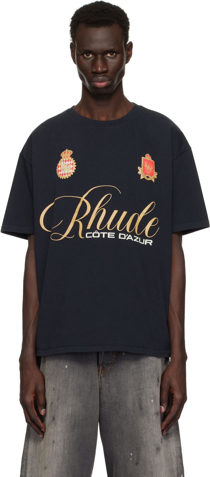 T-paita Rhude Rhude Script Crest T-Shirt Tummansininen | RHPS25TT07012