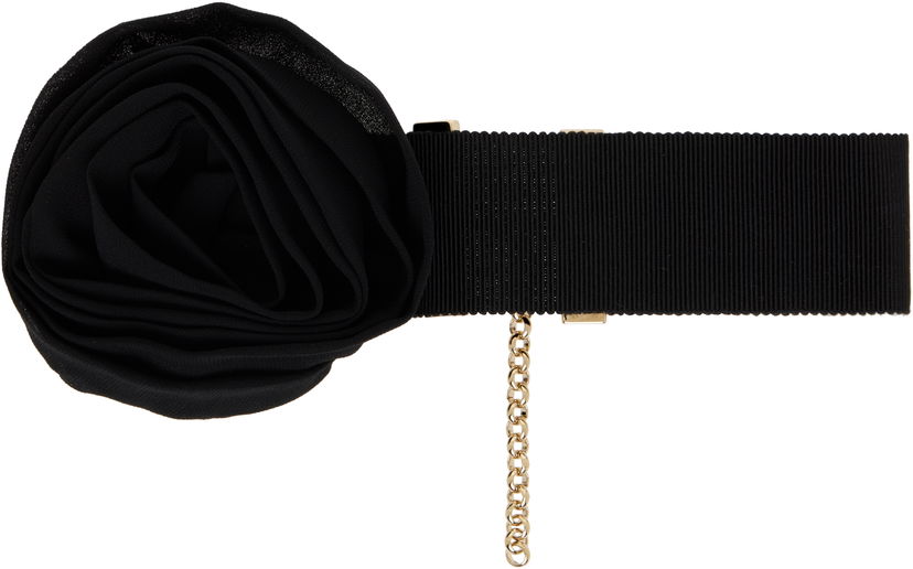 Vyöt Blumarine Blumarine Grosgrain Rose Choker with Gold Chain Musta | P522W332A