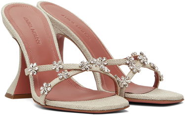 Asusteet Amina Muaddi Amina Muaddi Lily 95 Heeled Sandals Beige | LILY SLIPPER 95 CL CANVAS, 3