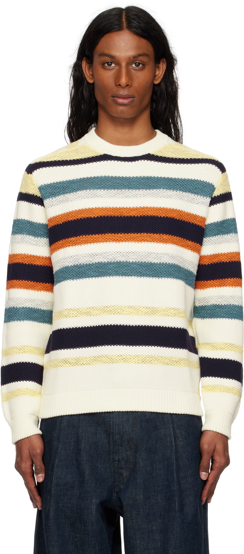 Villapaita MAISON KITSUNÉ Maison Kitsuné Comfort Striped Sweater Valkoinen | OM00807KT1129