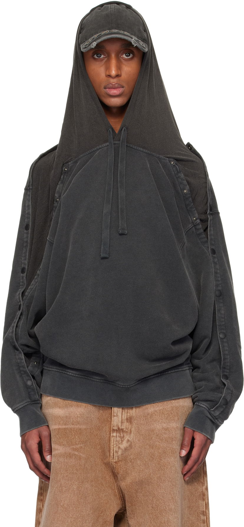Huppari Y/PROJECT Snap Insert Hoodie Musta | 204SH005