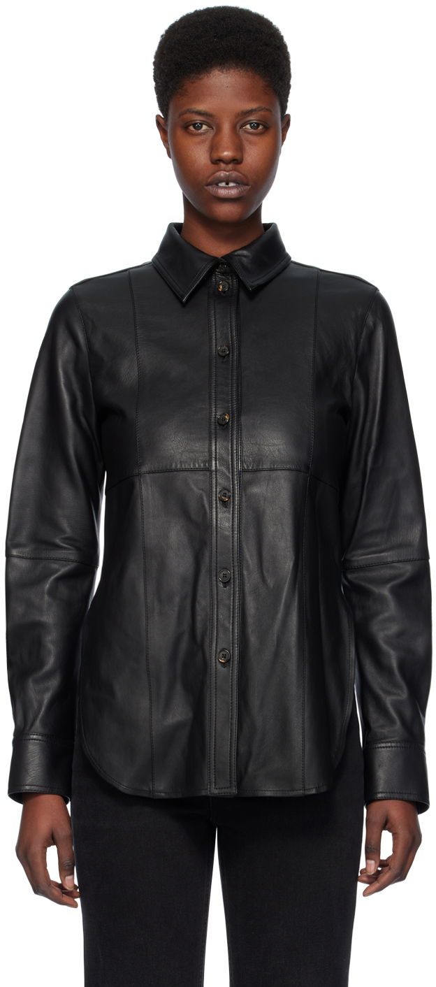 Paita TOTEME TOTEME Slim Leather Shirt Musta | 241-WRT1091-LE0021