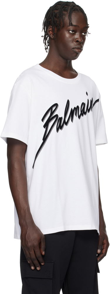 T-paita Balmain Flocked Logo T-Shirt Valkoinen | EH1EG010BC86, 1
