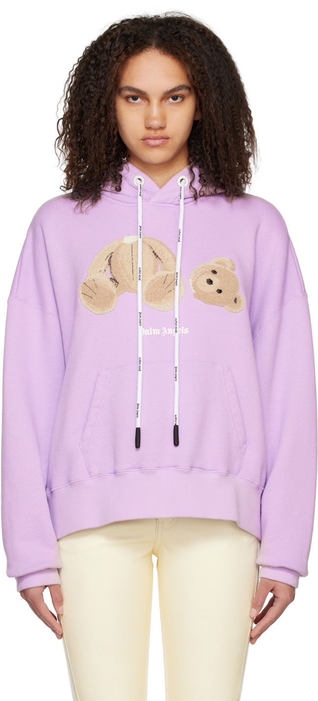 Huppari Palm Angels Bear Appliqué Relaxed-Fit Hoodie Violetti | PMBB058C99FLE0053660