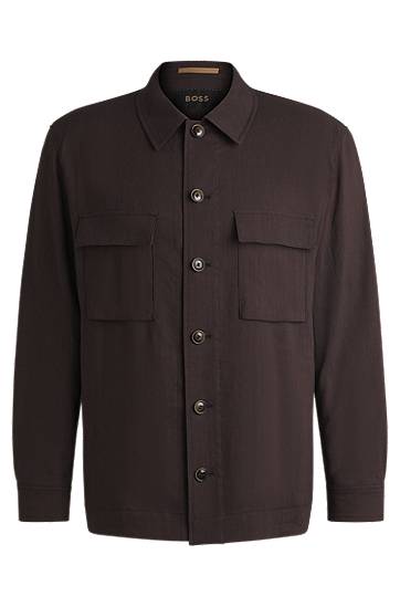 Paita BOSS BOSS Relaxed-Fit Overshirt Linen Blend with Wool Ruskea | 50539503