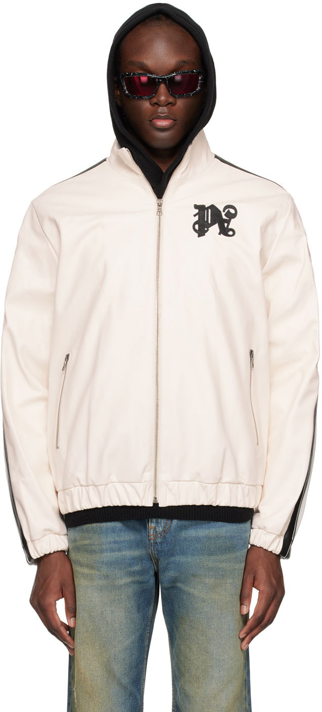 Takki Palm Angels Embroidered Leather Jacket Valkoinen | PMJA023R24LEA0010310