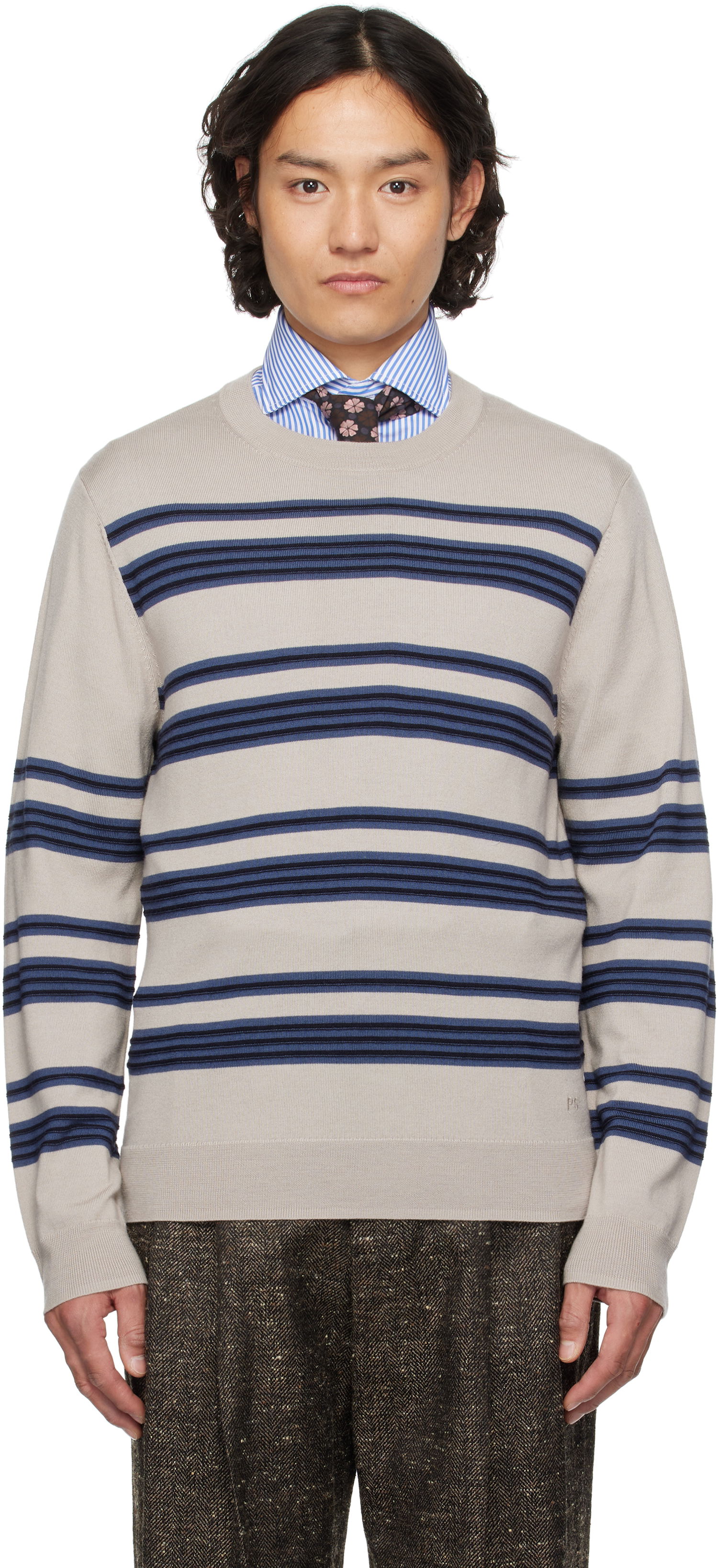 Villapaita Paul Smith PS Paul Smith Raised Stripe Merino Wool Sweater Beige | M2R-307Z-P22297-61, 0