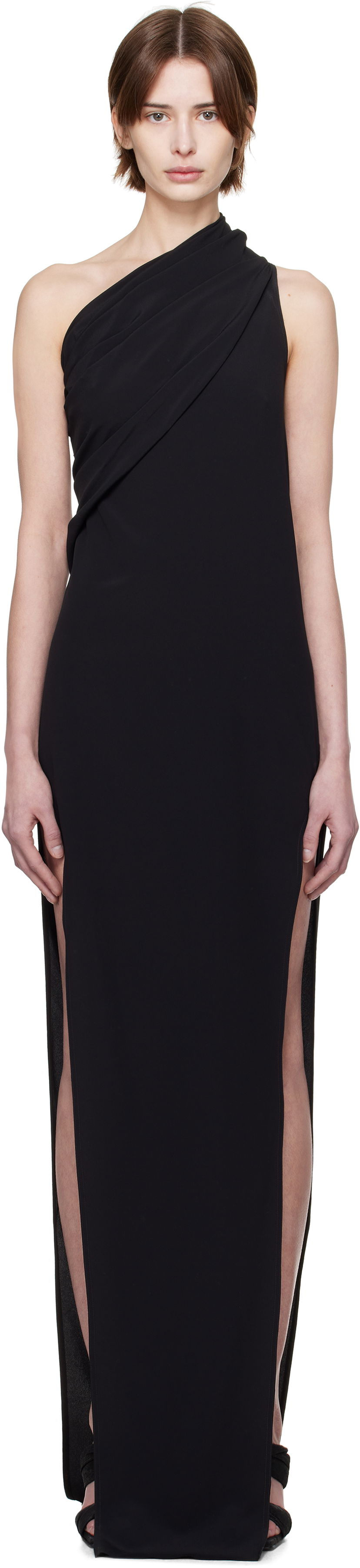 Mekko Rick Owens Rick Owens Hollywood Athena Arrowhead One-Shoulder Maxi Dress Musta | RP01E7509 CC