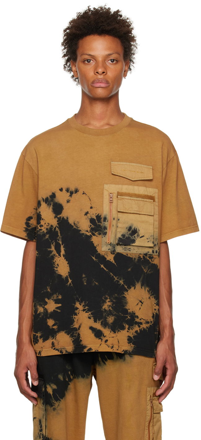 T-paita Feng Chen Wang Feng Chen Wang Bleached Pocket T-Shirt Ruskea | FMF14TS02