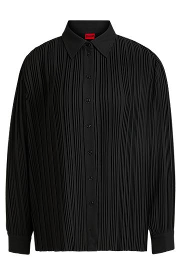 Paita BOSS Plissé Crepe Regular-Fit Blouse Musta | 50524203, 0