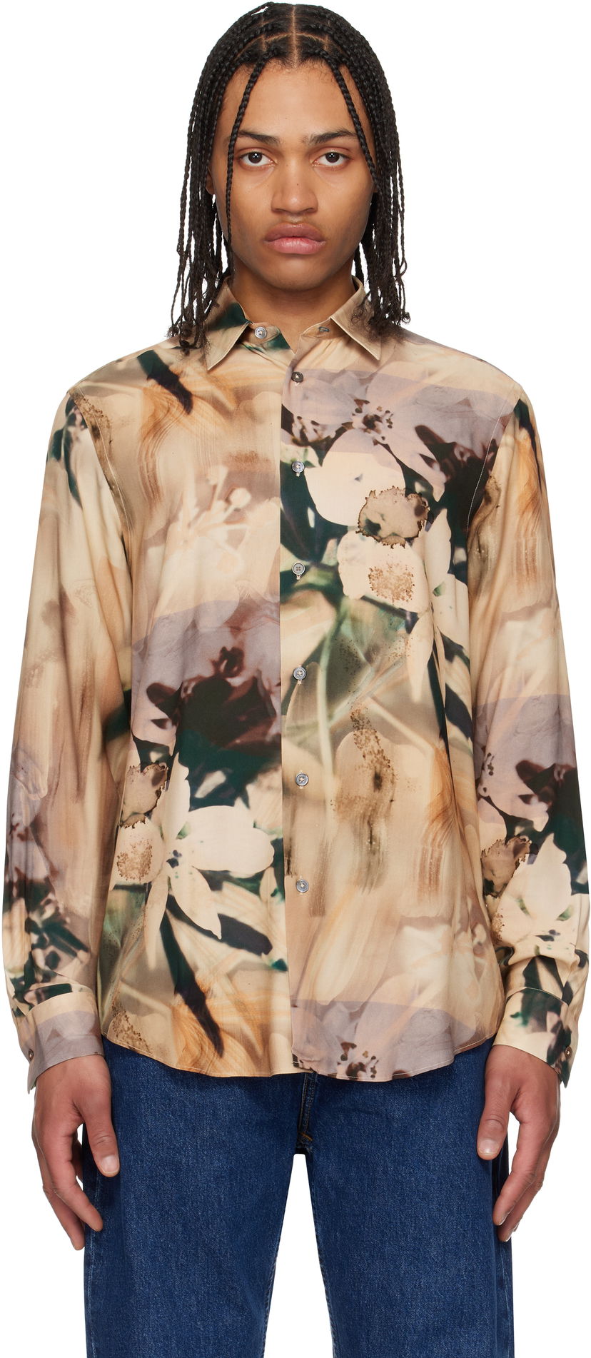 Paita Paul Smith Paul Smith Viscose Painted Photograph Print Shirt Beige | M1R-901U-P02653