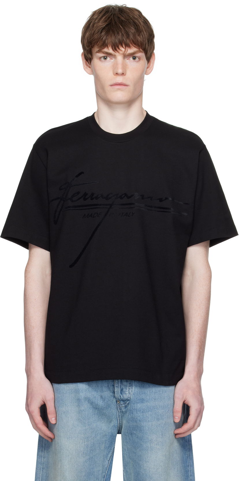T-paita FERRAGAMO Ferragamo Signature Crew Neck T-Shirt Musta | 786885