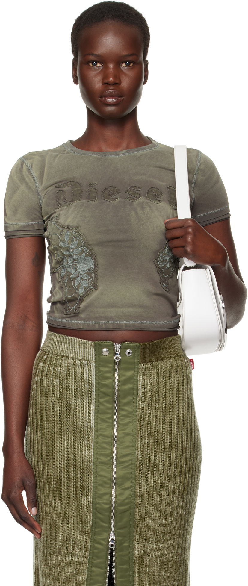 Käsilaukku Diesel Appliquéd Distressed T-Shirt Vihreä | A14183 0HMAG