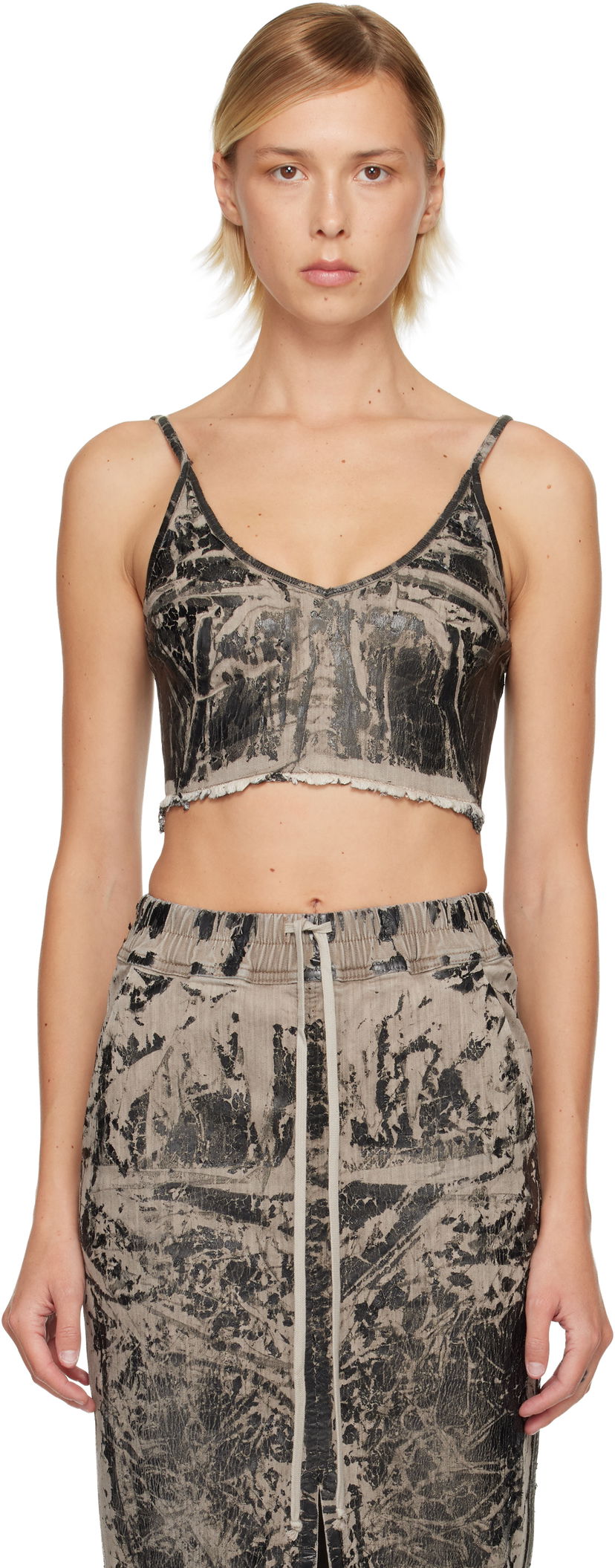 Crop top Rick Owens Rick Owens DRKSHDW Concordians Marbled Coated Denim Frayed Hem Crop Top Monivärinen | DS02E7132 SDWF