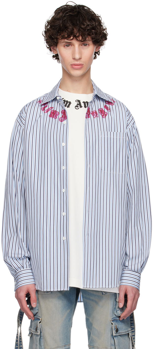 Paita Palm Angels Blue Striped Shirt Sininen | PMGE024F24FAB0014532